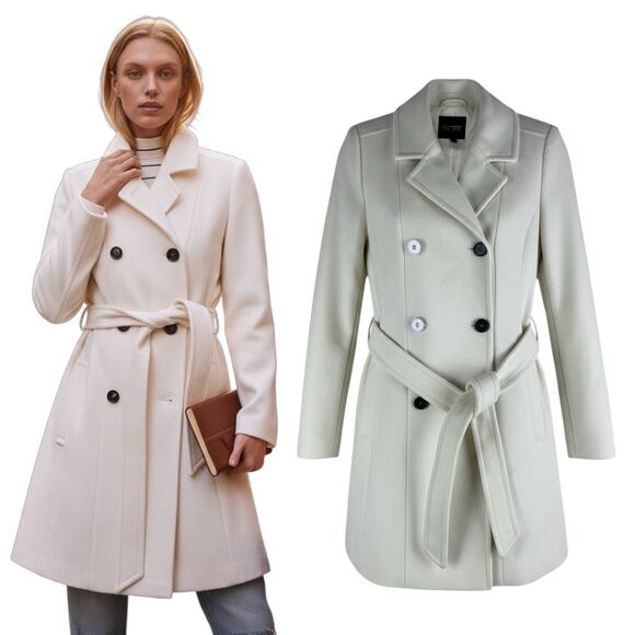 Express Premium Wool Blend Belted Double Breasted Coat Cream White Size XS - Picture 1 of 8